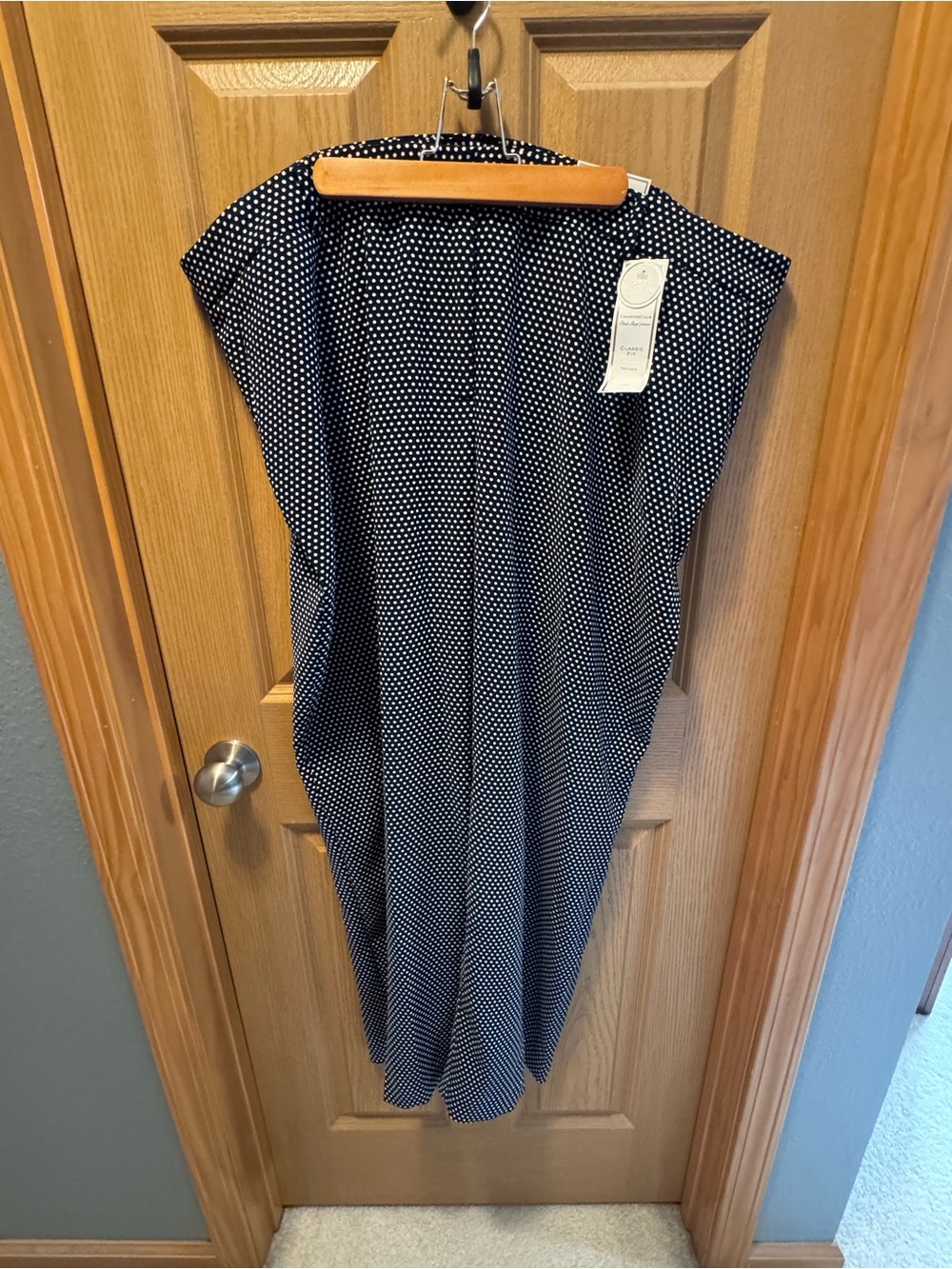 Charter Club Navy Blue and White Polka Dot Wide-Leg Trousers